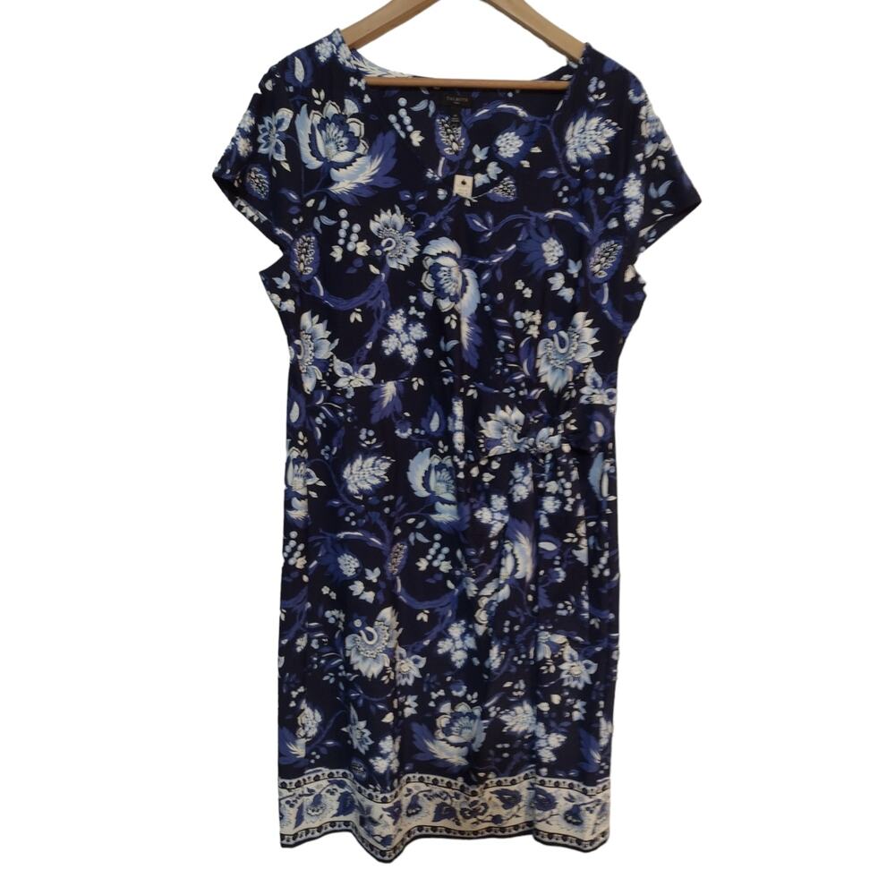 Talbots NWT Effortless Jersey Tie Front Sheath Dress 1X Floral Navy Blue